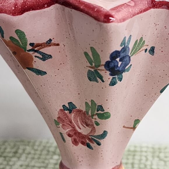 Vintage Italian Umbrella Flower Frog Pink Majolica Hand Painted Italy 5656 - Picture 3 of 7